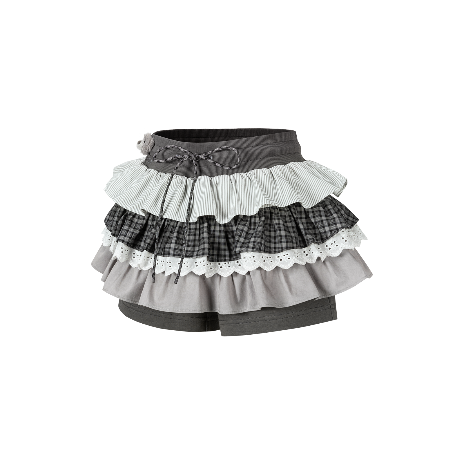 13DE MARZO Patchwork Ruffle Tiered Skirt Dark Grey - 13DE MARZO
