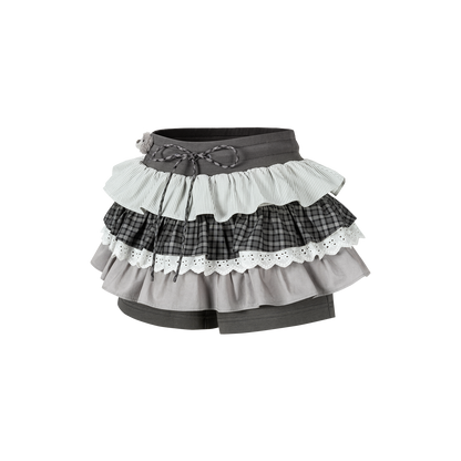 13DE MARZO Patchwork Ruffle Tiered Skirt Dark Grey - 13DE MARZO