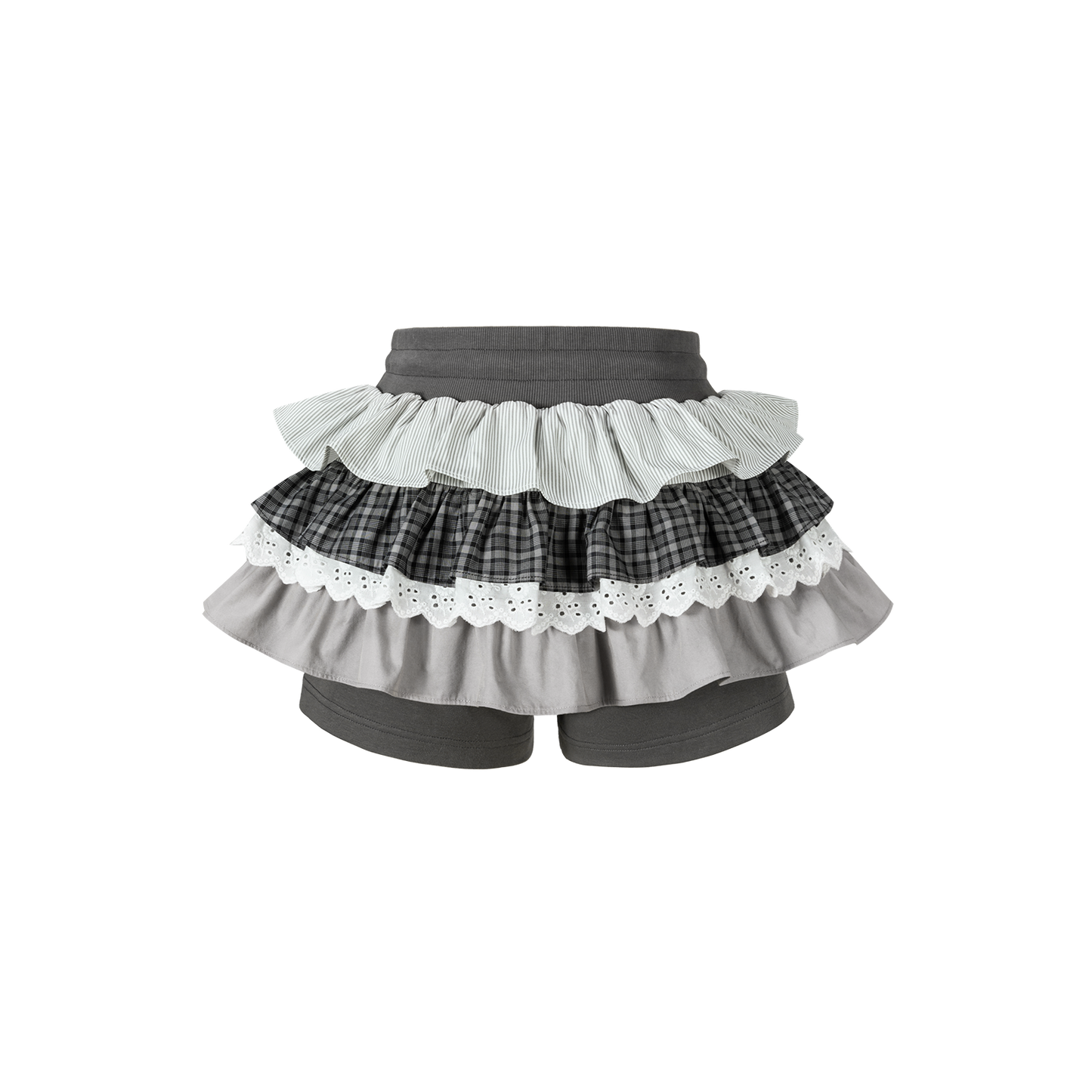 13DE MARZO Patchwork Ruffle Tiered Skirt Dark Grey - 13DE MARZO