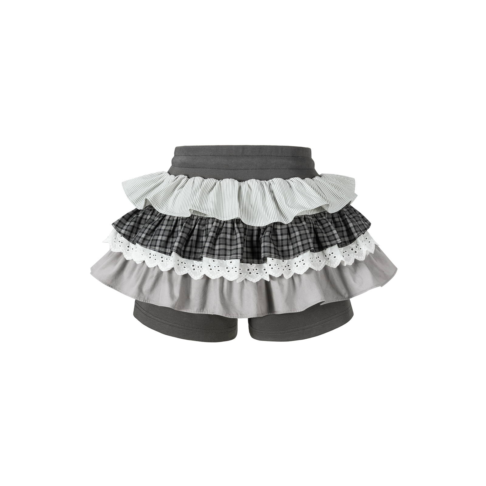 13DE MARZO Patchwork Ruffle Tiered Skirt Dark Grey - 13DE MARZO