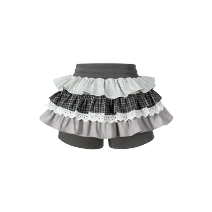 13DE MARZO Patchwork Ruffle Tiered Skirt Dark Grey - 13DE MARZO