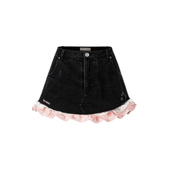 13DE MARZO Two-piece Style Smocked Denim Skirt Black