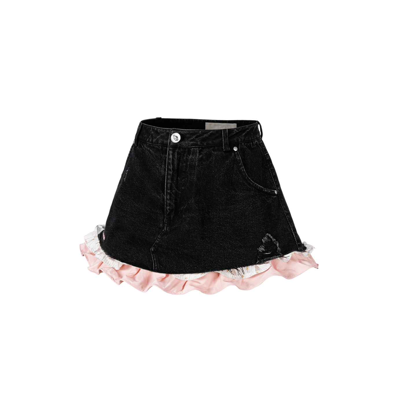 13DE MARZO Two-piece Style Smocked Denim Skirt Black