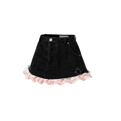 13DE MARZO Two-piece Style Smocked Denim Skirt Black