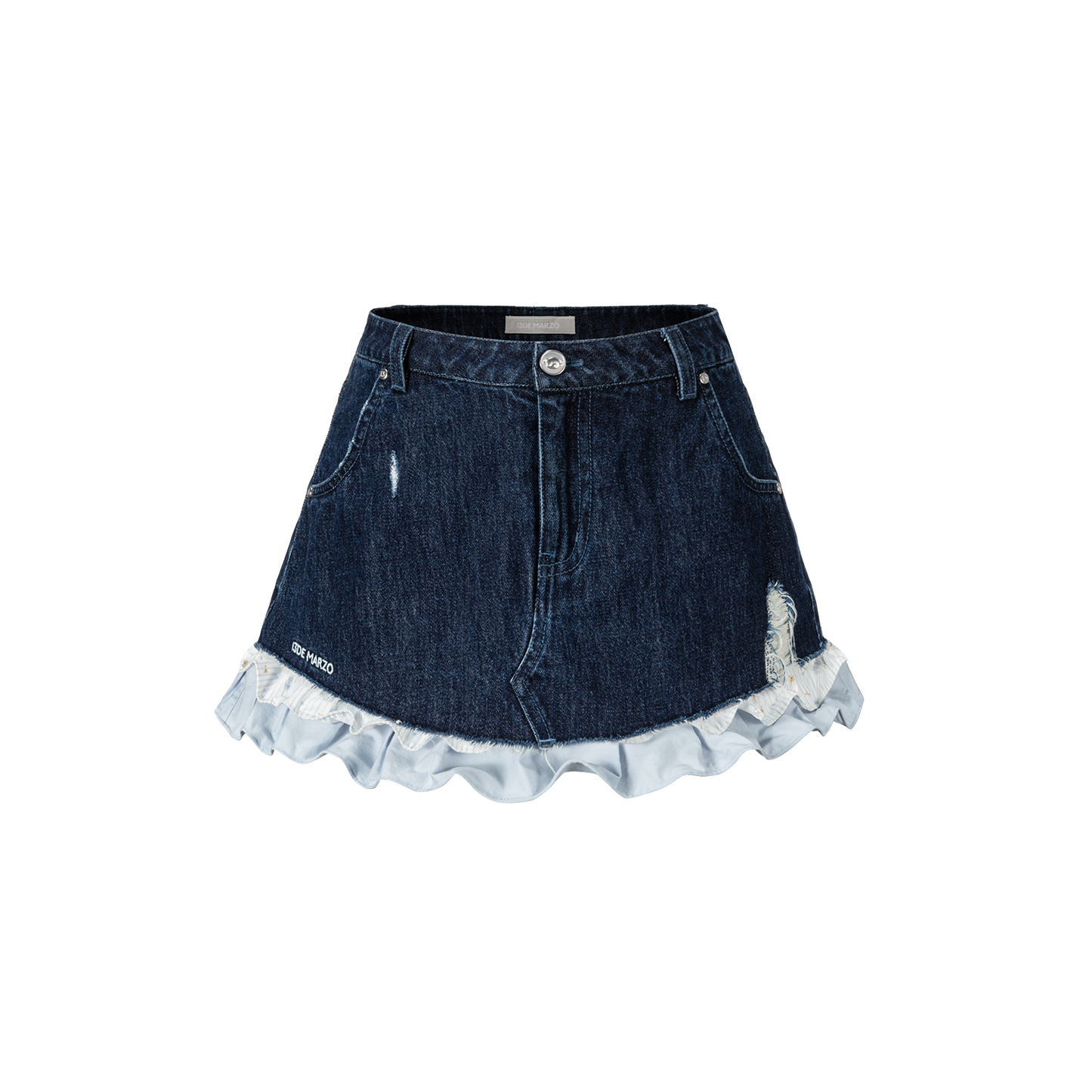 13DE MARZO Two-piece Style Smocked Denim Skirt Navy Blue