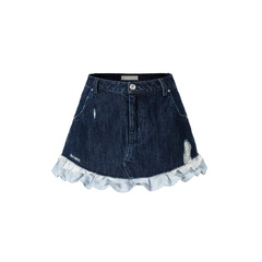 13DE MARZO Two-piece Style Smocked Denim Skirt Navy Blue