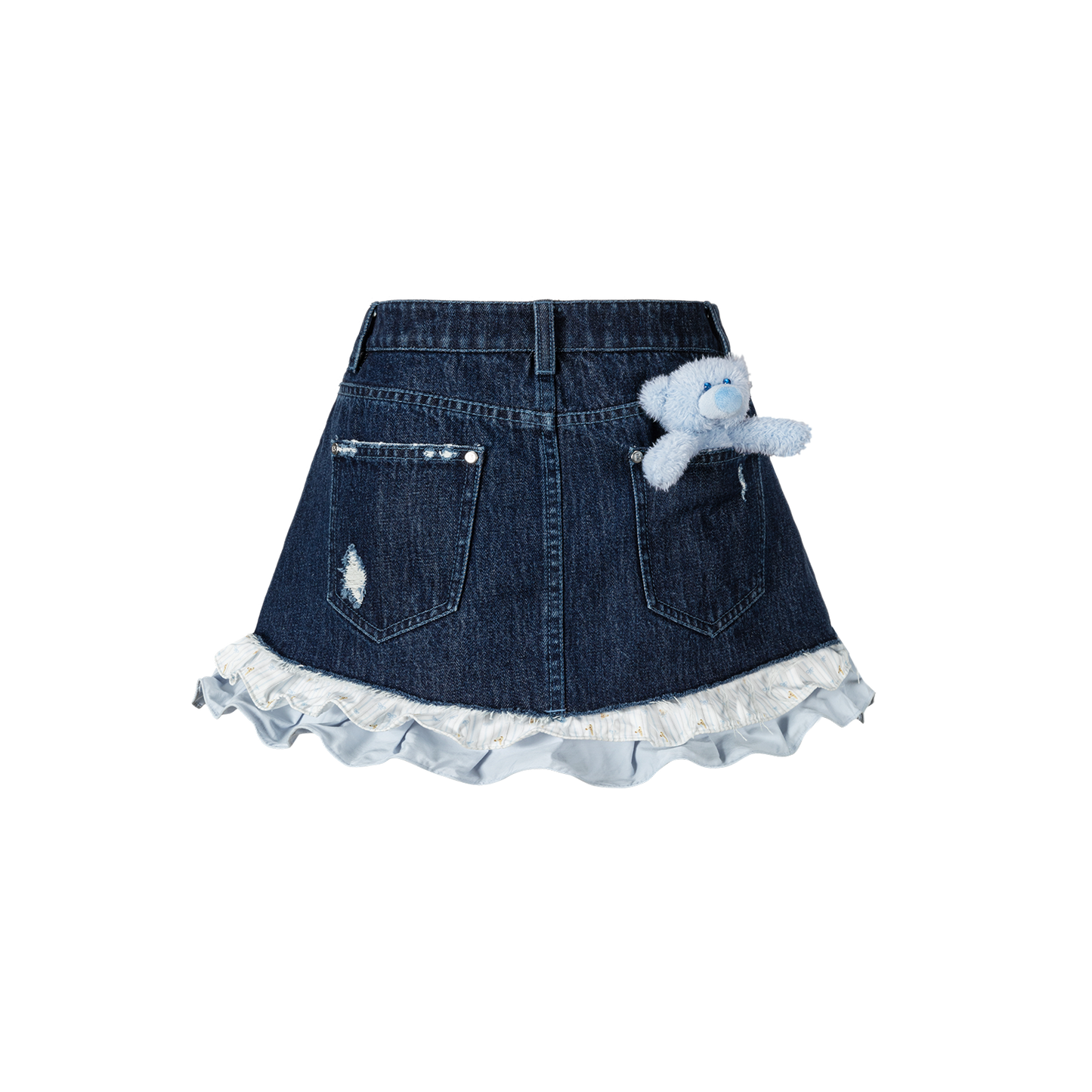 13DE MARZO Two-piece Style Smocked Denim Skirt Navy Blue