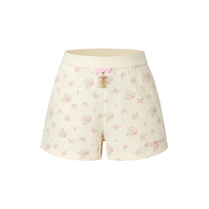 13DE MARZO Floral Print Sweatpants Shorts Beige