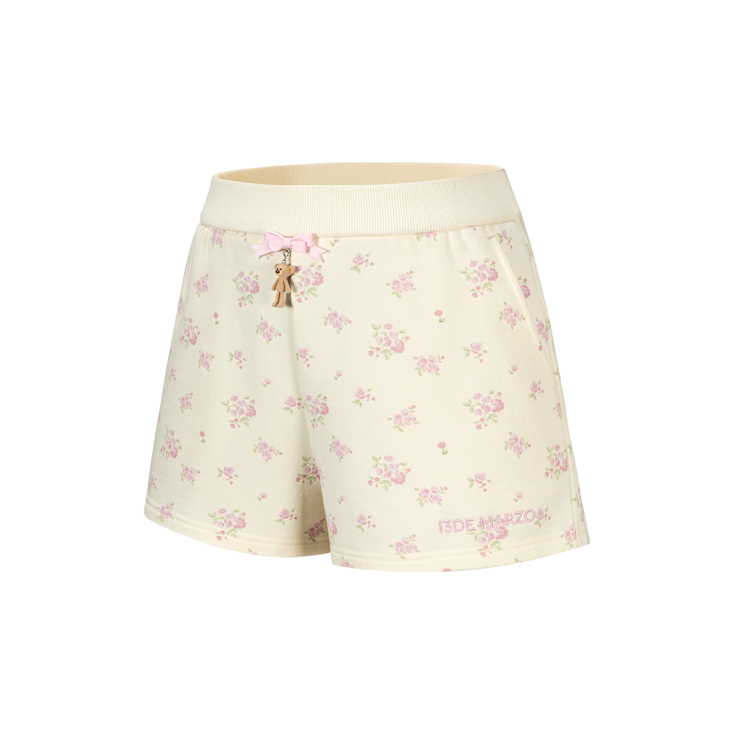 13DE MARZO Floral Print Sweatpants Shorts Beige