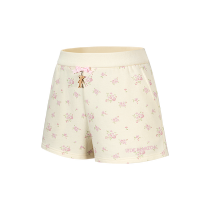 13DE MARZO Floral Print Sweatpants Shorts Beige
