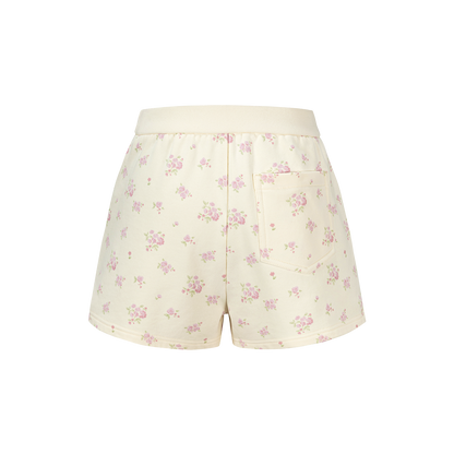 13DE MARZO Floral Print Sweatpants Shorts Beige