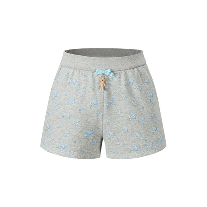 13DE MARZO Floral Print Sweatpants Shorts Grey