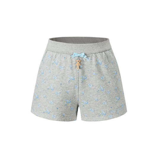 13DE MARZO Floral Print Sweatpants Shorts Grey