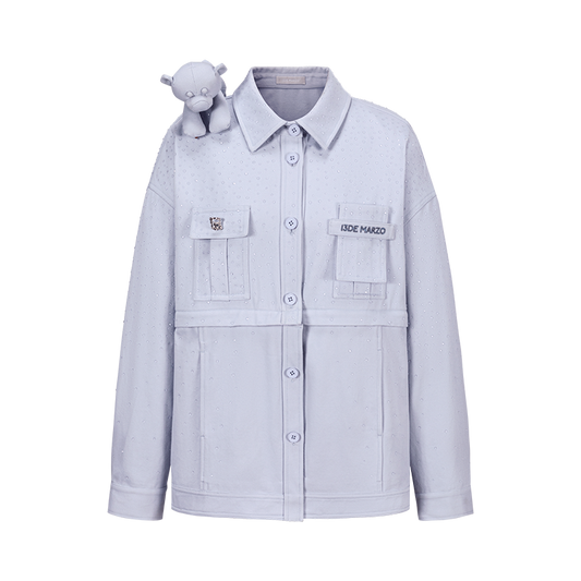 13DE MARZO All-Over Faux Rhinestone Shirt Jacket Blue