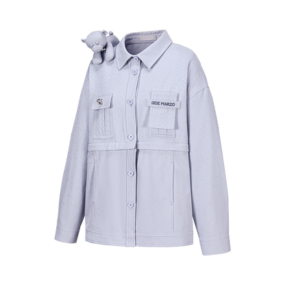 13DE MARZO All-Over Faux Rhinestone Shirt Jacket Blue