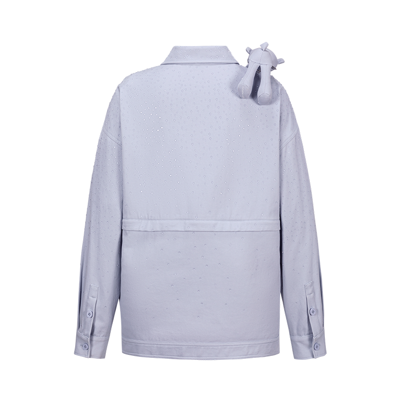 13DE MARZO All-Over Faux Rhinestone Shirt Jacket Blue