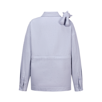 13DE MARZO All-Over Faux Rhinestone Shirt Jacket Blue