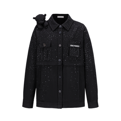 13DE MARZO All-Over Faux Rhinestone Shirt Jacket Black