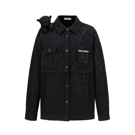 13DE MARZO All-Over Faux Rhinestone Shirt Jacket Black