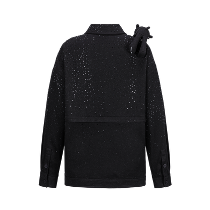 13DE MARZO All-Over Faux Rhinestone Shirt Jacket Black