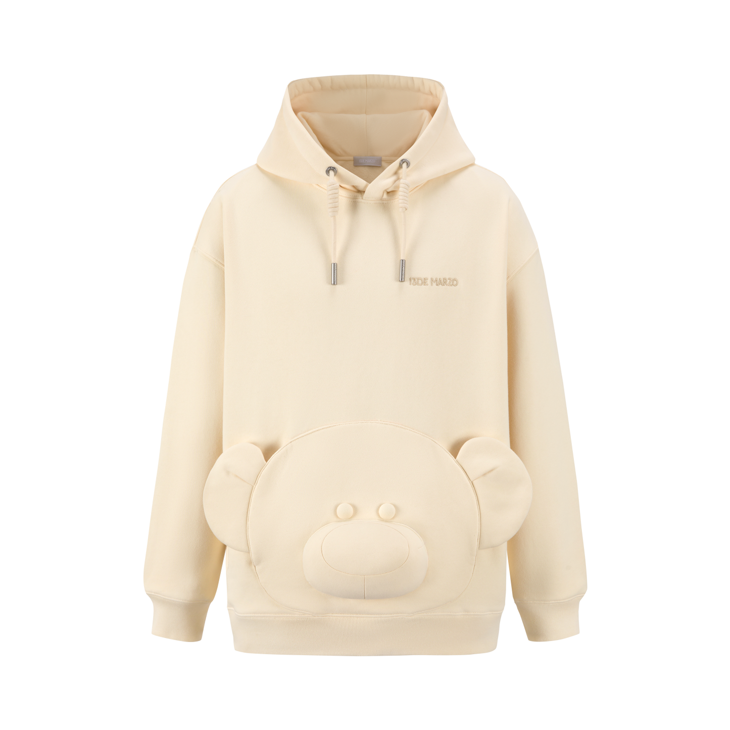 13DE MARZO Bear Embossment Pocket Hoodie