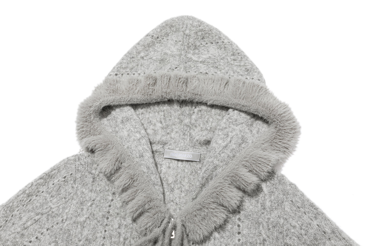 13DE MARZO Ruffle Collar Knitted Hoodie Grey