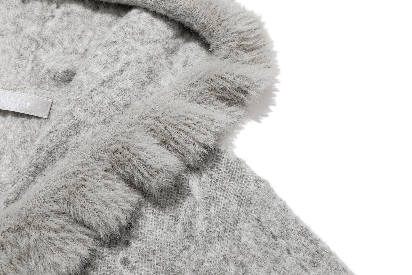 13DE MARZO Ruffle Collar Knitted Hoodie Grey