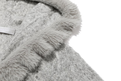 13DE MARZO Ruffle Collar Knitted Hoodie Grey