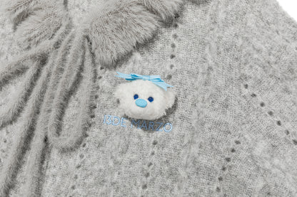 13DE MARZO Ruffle Collar Knitted Hoodie Grey