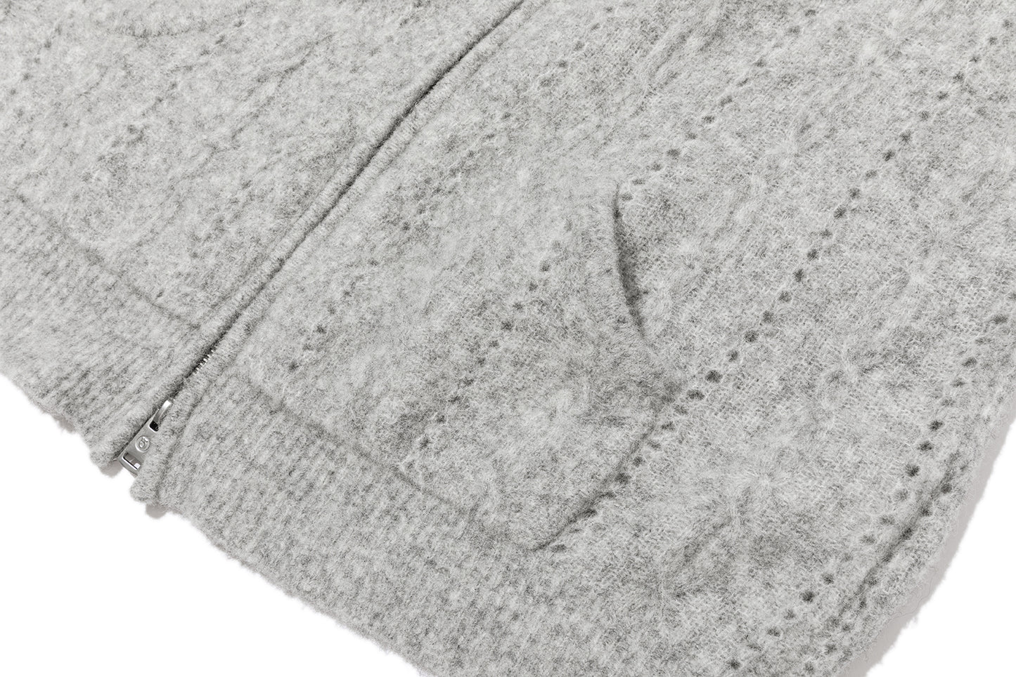 13DE MARZO Ruffle Collar Knitted Hoodie Grey