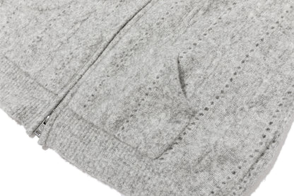 13DE MARZO Ruffle Collar Knitted Hoodie Grey