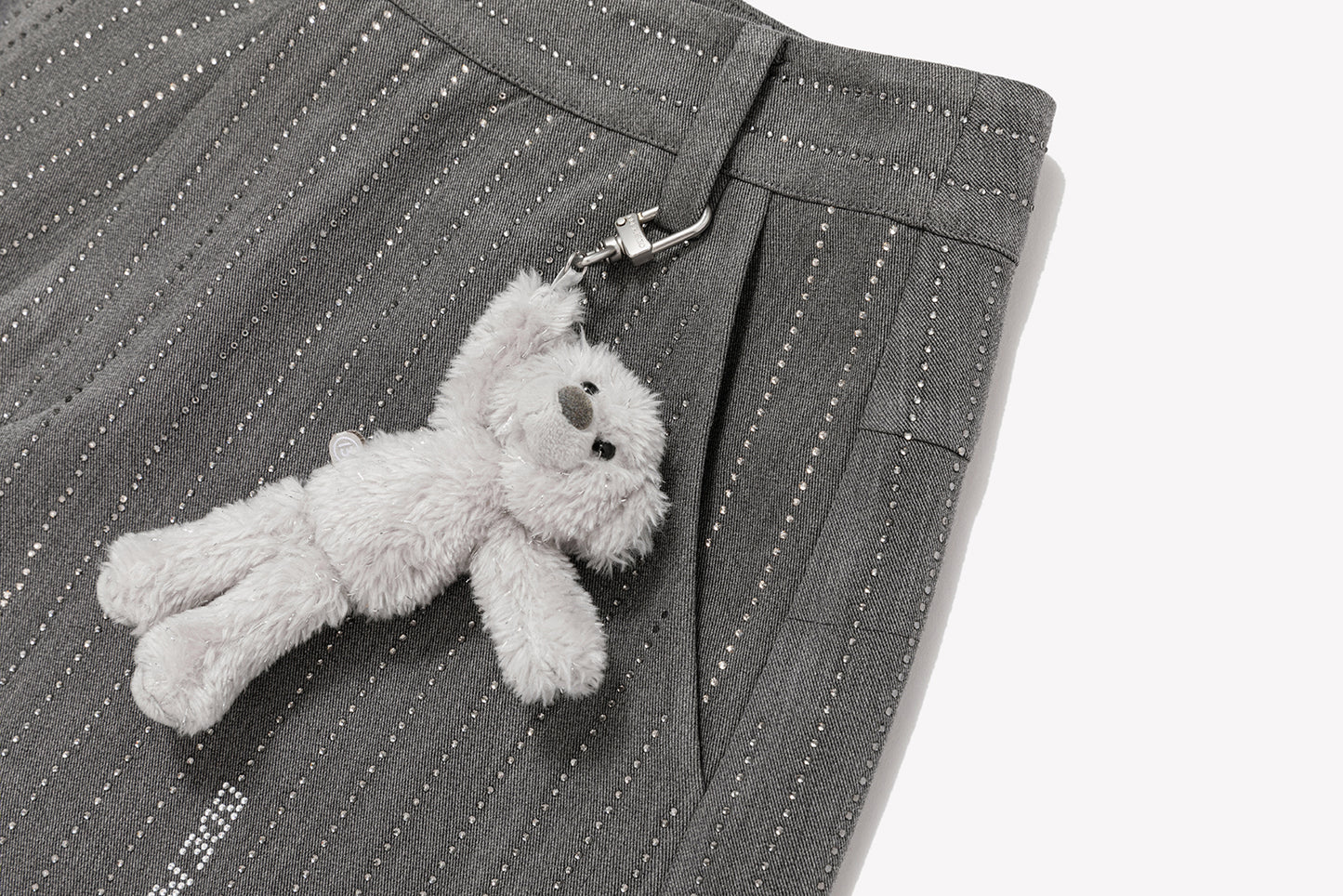 13DE MARZO Curved-Hem Stripe Rhinestone Trousers Grey