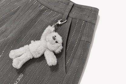 13DE MARZO Curved-Hem Stripe Rhinestone Trousers Grey