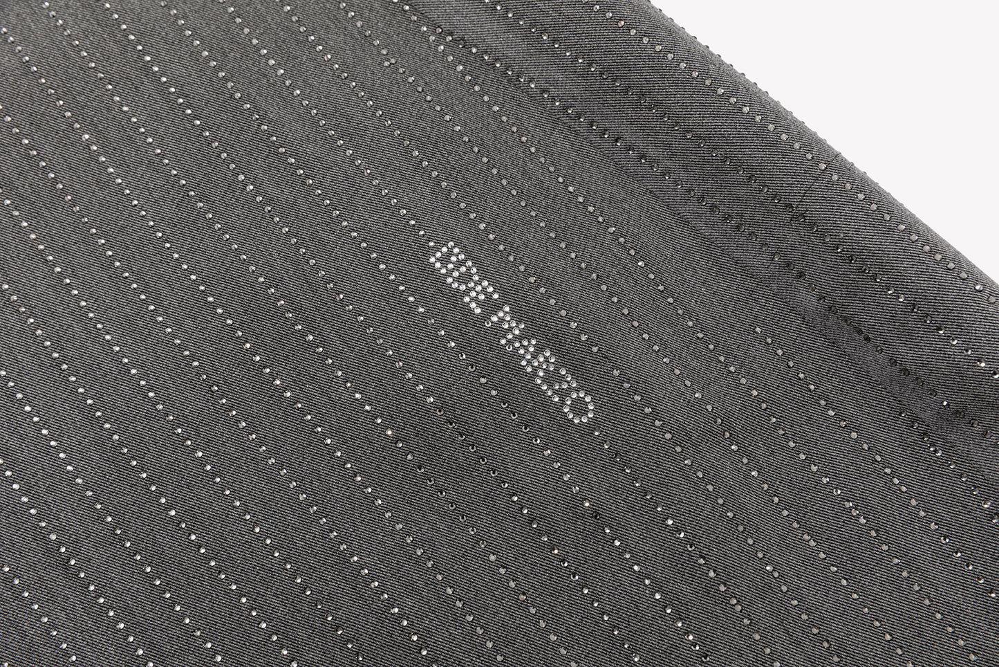 13DE MARZO Curved-Hem Stripe Rhinestone Trousers Grey