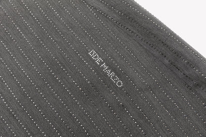 13DE MARZO Curved-Hem Stripe Rhinestone Trousers Grey