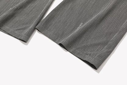 13DE MARZO Curved-Hem Stripe Rhinestone Trousers Grey