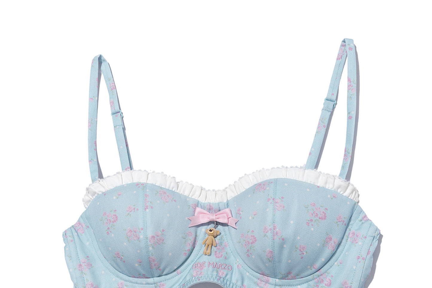 13DE MARZO Floral Print Strappy Corset Top Blue