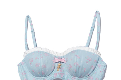 13DE MARZO Floral Print Strappy Corset Top Blue