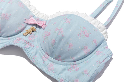 13DE MARZO Floral Print Strappy Corset Top Blue