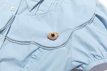 13DE MARZO Patchwork Two-Piece Style Shirt Blue - 13DE MARZO