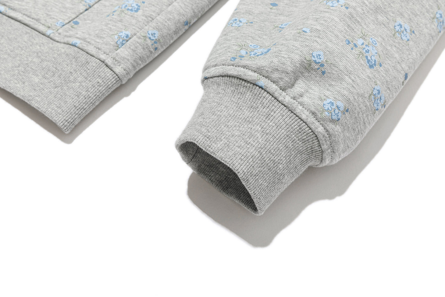 13DE MARZO Floral Print Hoodie with Fur Collar Grey