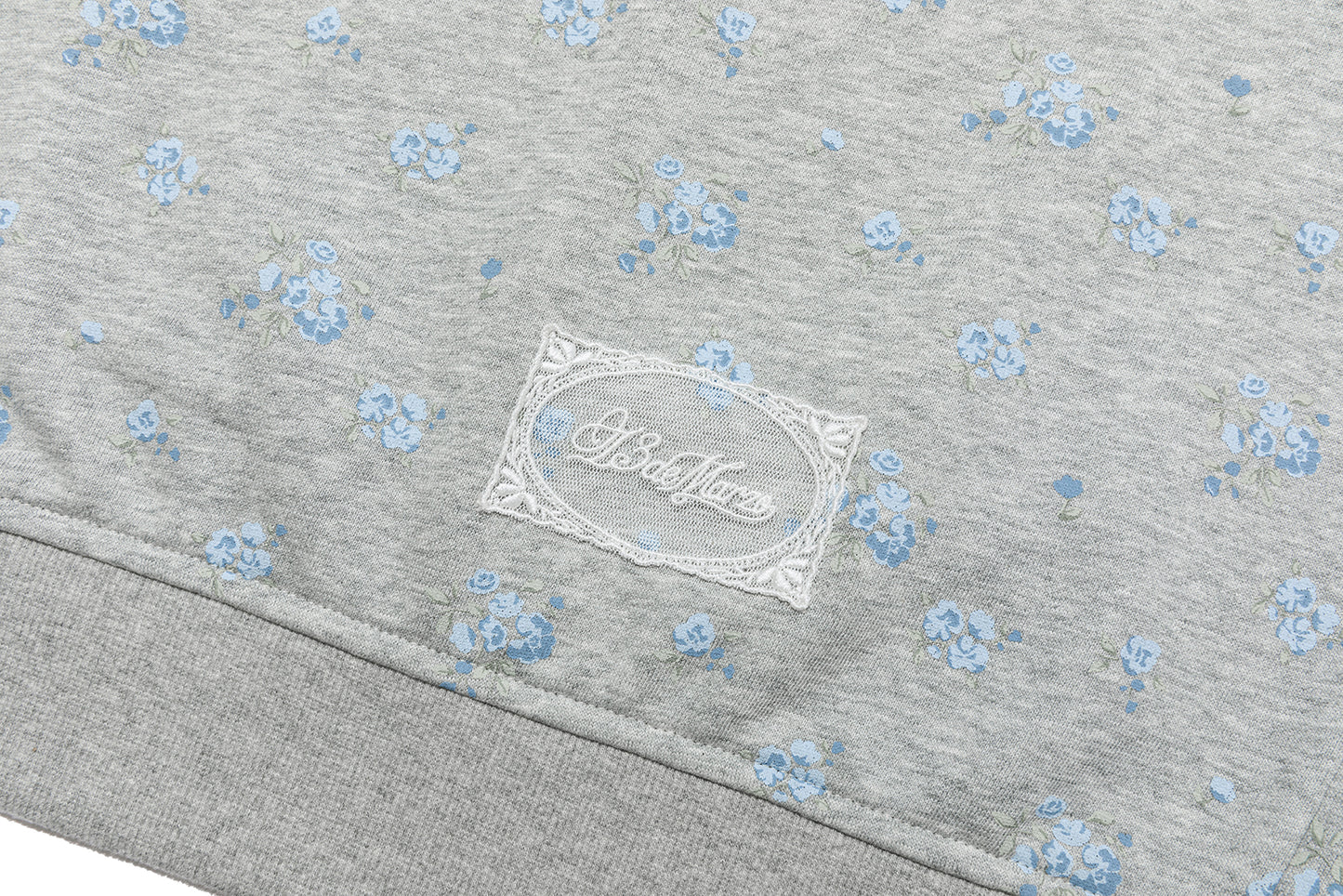 13DE MARZO Floral Print Hoodie with Fur Collar Grey