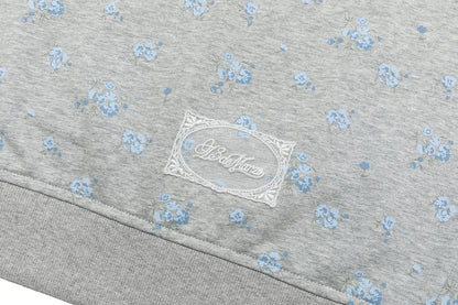 13DE MARZO Floral Print Hoodie with Fur Collar Grey