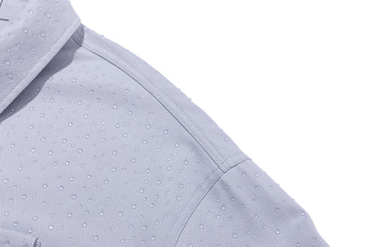 13DE MARZO All-Over Faux Rhinestone Shirt Jacket Blue