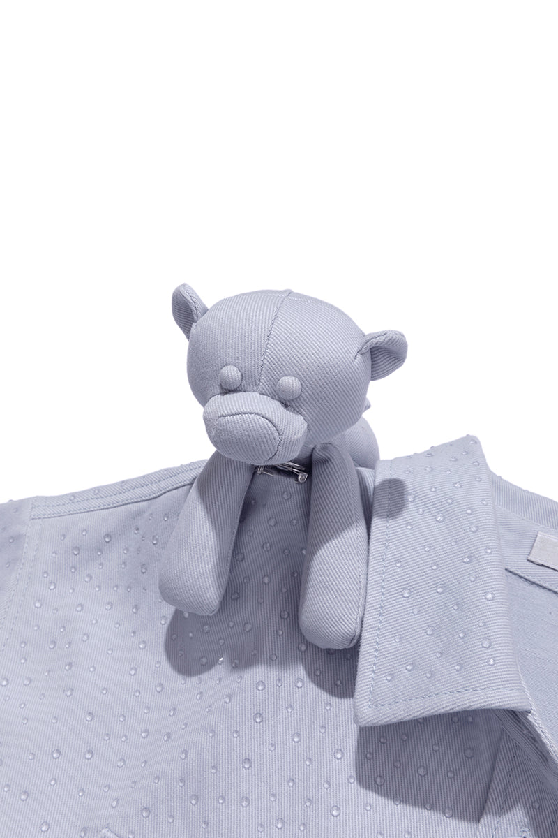 13DE MARZO All-Over Faux Rhinestone Shirt Jacket Blue