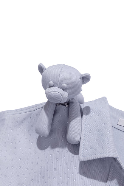 13DE MARZO All-Over Faux Rhinestone Shirt Jacket Blue