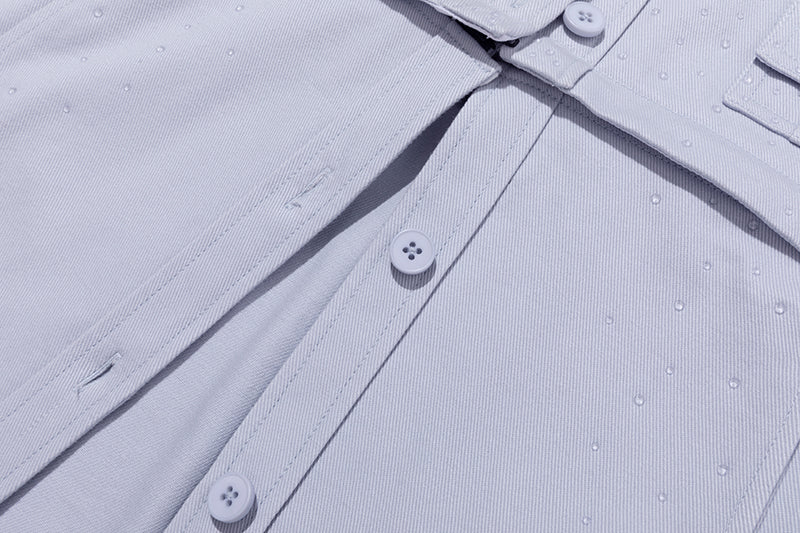 13DE MARZO All-Over Faux Rhinestone Shirt Jacket Blue