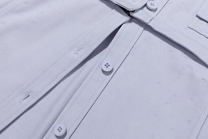 13DE MARZO All-Over Faux Rhinestone Shirt Jacket Blue