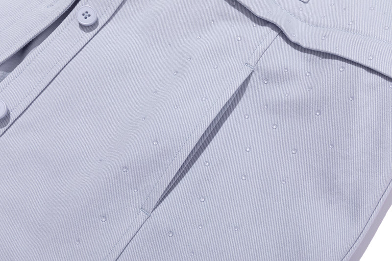 13DE MARZO All-Over Faux Rhinestone Shirt Jacket Blue