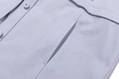 13DE MARZO All-Over Faux Rhinestone Shirt Jacket Blue